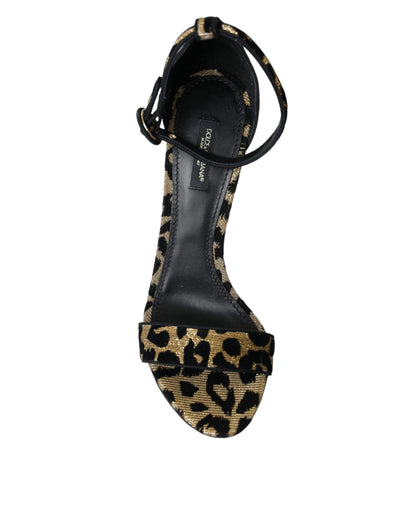 Gold Leopard Lurex High Heel Sandals Shoes