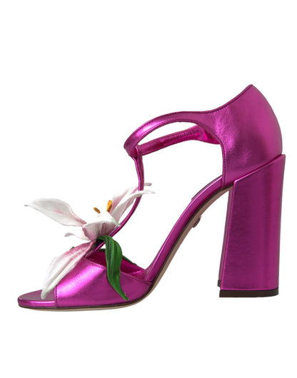 Fuchsia Flower Crystals Heels Sandals Shoes