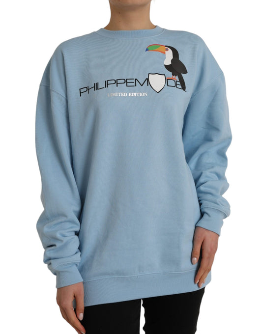 Light Blue Cotton Logo Long Sleeves Pullover Sweater