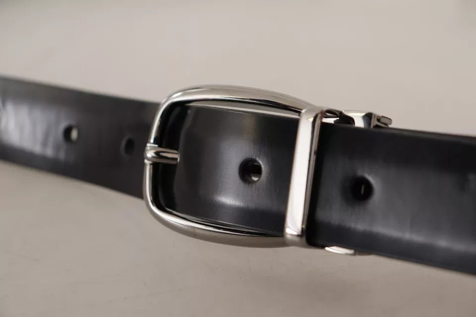 Black Classic Leather Chrome Metal Buckle Belt