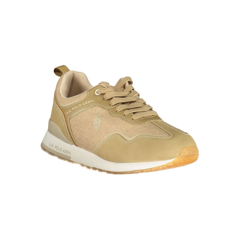 Contrast Lace-Up Sports Sneakers in Beige