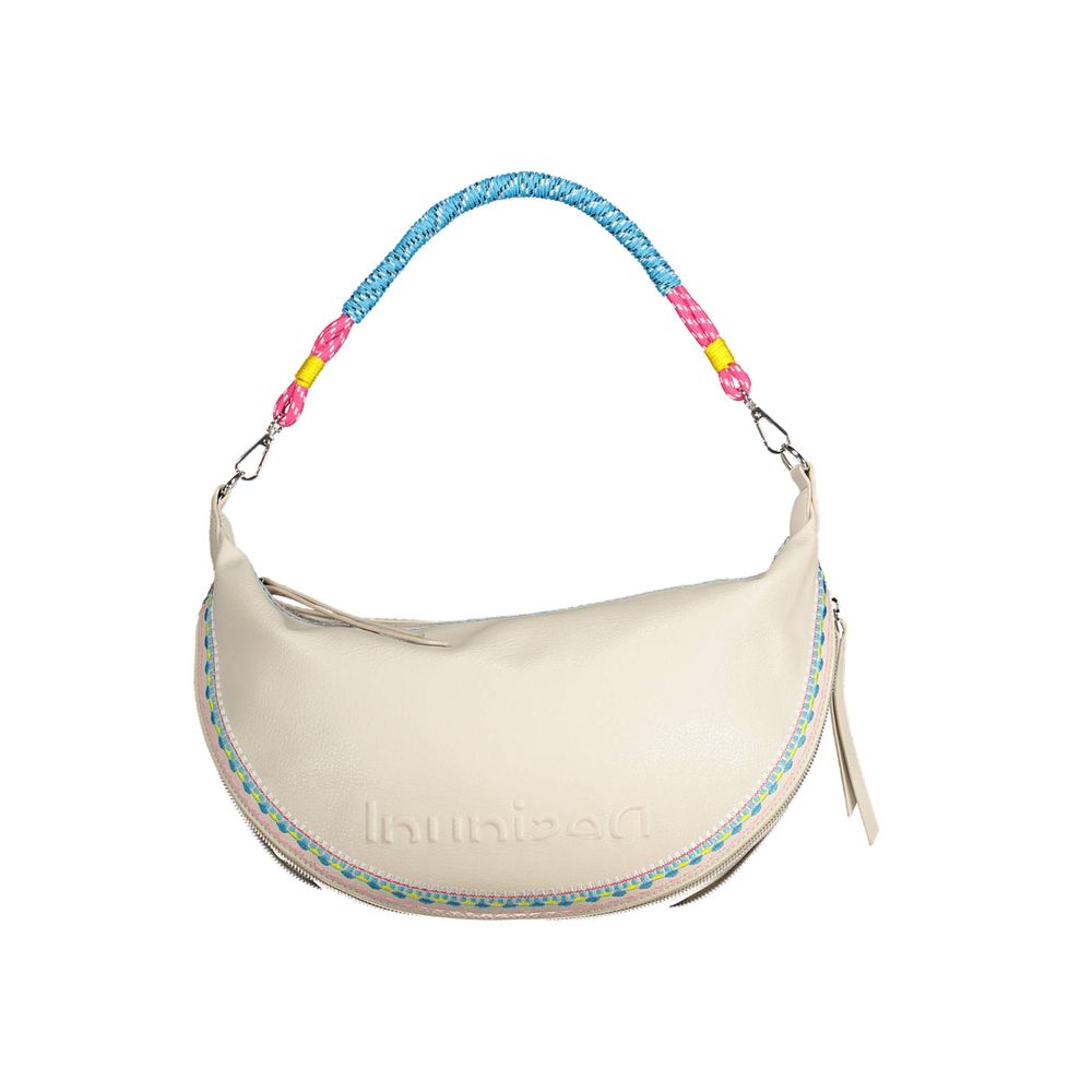 Chic White Embroidered Expandable Handbag