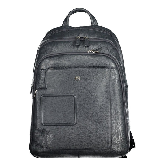 Sleek Blue Leather Backpack with Laptop Compartment