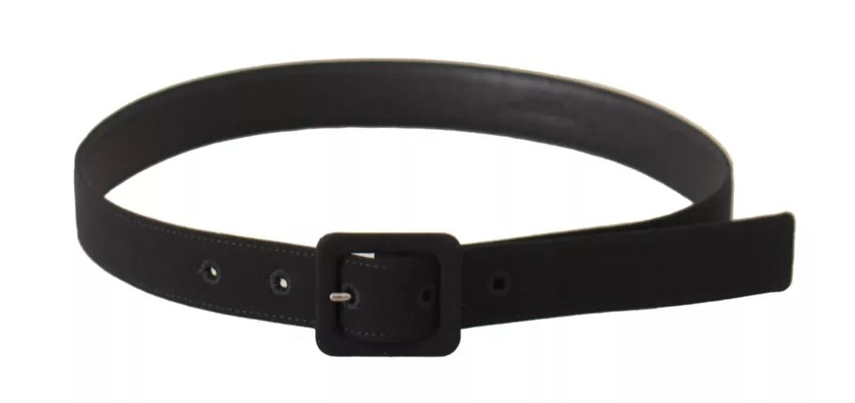 Black Velvet Leather Logo Waist Buckle Belt