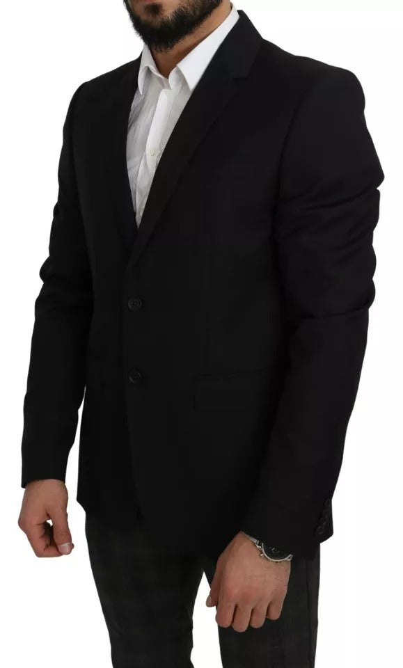 Black Wool Slim Fit Notch Jacket Blazer