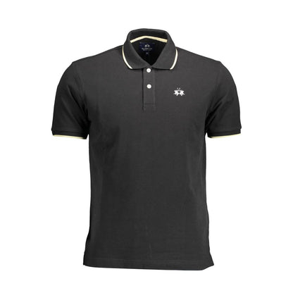 Elegant Black Cotton Polo with Contrasting Accents