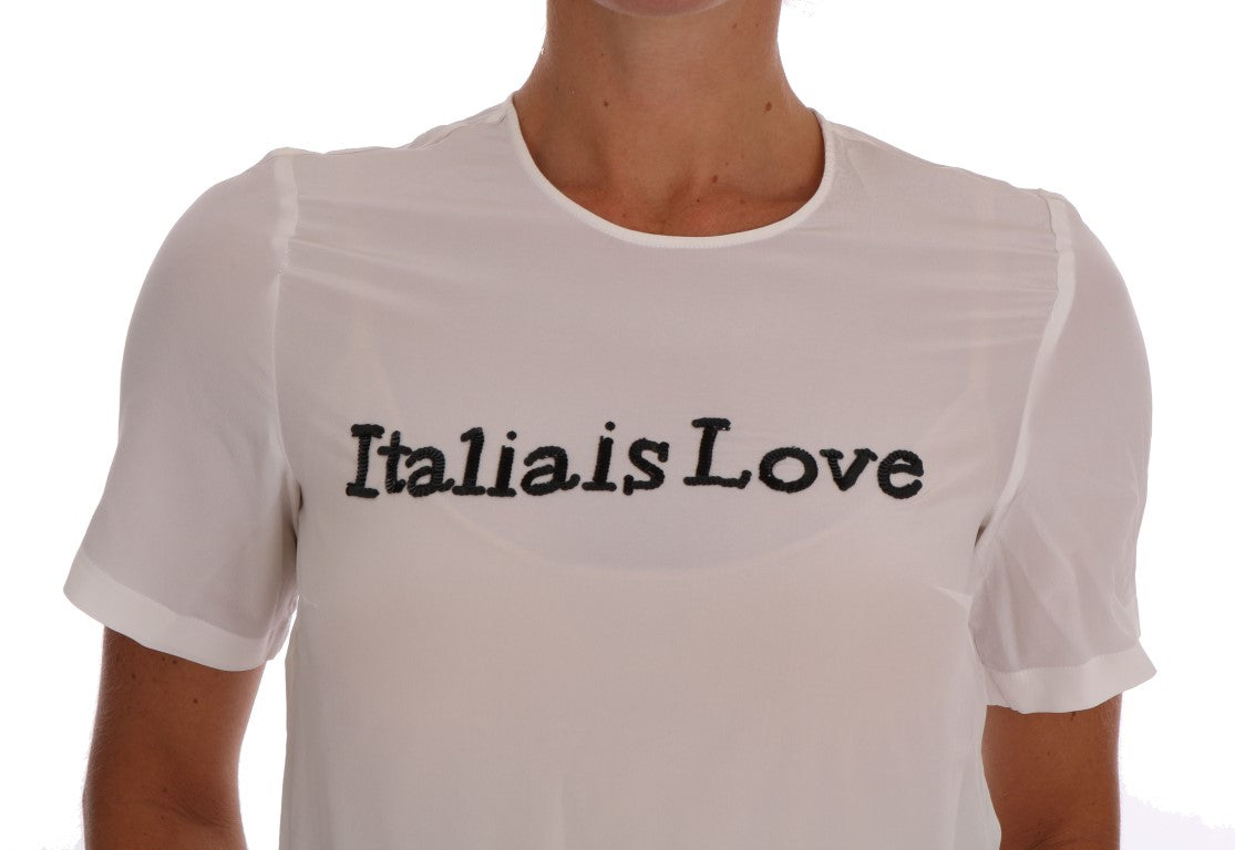 Zijden lovertjes 'Italia Is Love' witte blouse