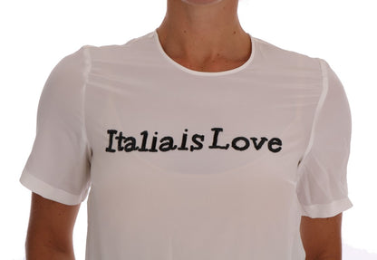 Zijden lovertjes 'Italia Is Love' witte blouse