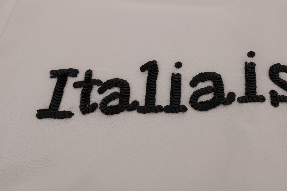 Silk Sequined 'Italia Is Love' White Blouse