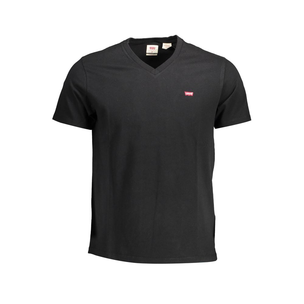 Elegant V-Neck Black Cotton Tee