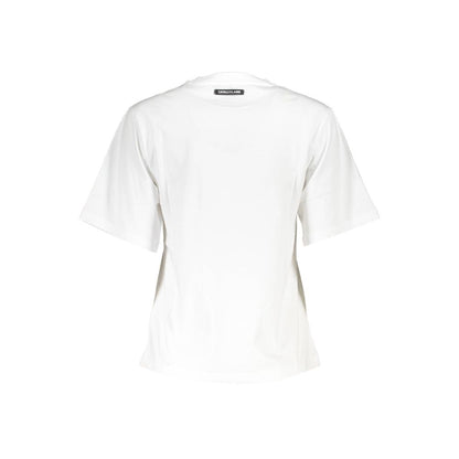 Elegant White Cotton Tee with Designer Print