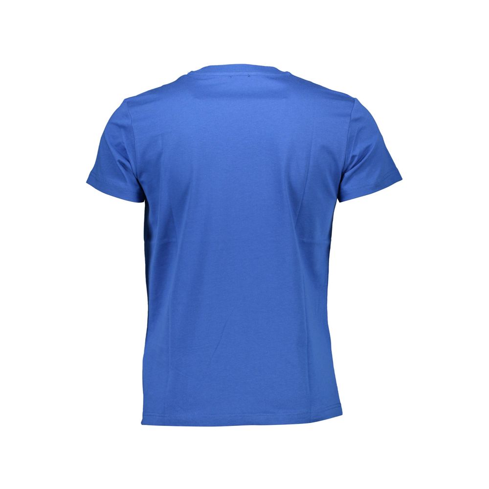 Blue Cotton Crew Neck Tee with Graphic Logo