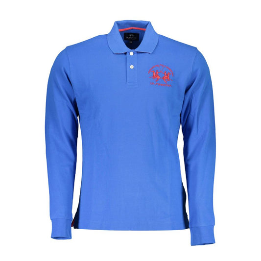 Elegant Blue Long-Sleeved Polo for the Modern Man