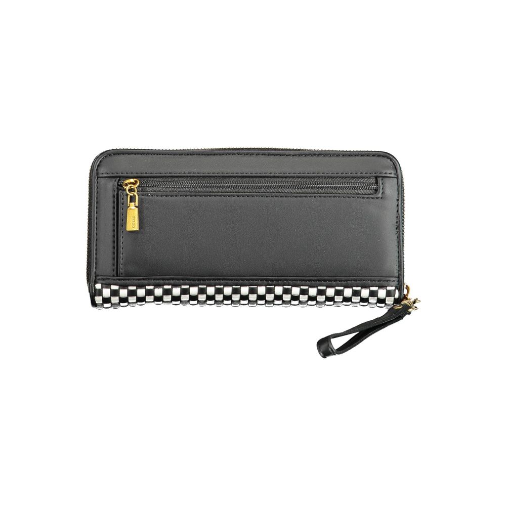 Elegante cartera de polietileno negro con detalles en contraste