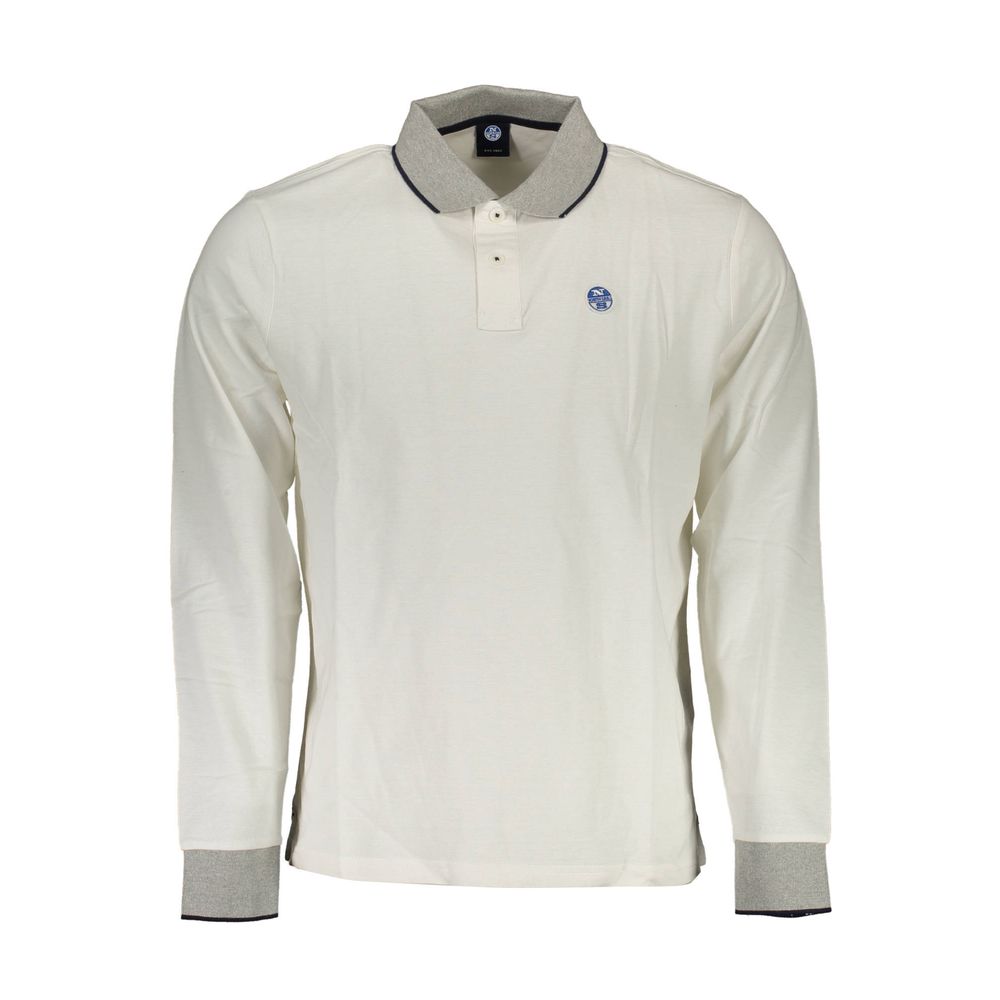 Elegant Long-Sleeved White Polo with Contrast Accents