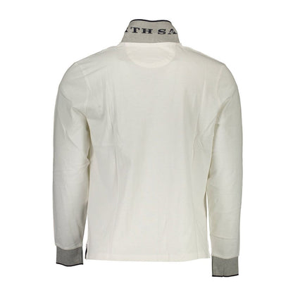 Elegant Long-Sleeved White Polo with Contrast Accents