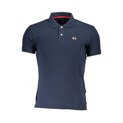 Elegant Slim-Fit Blue Polo with Contrasting Details