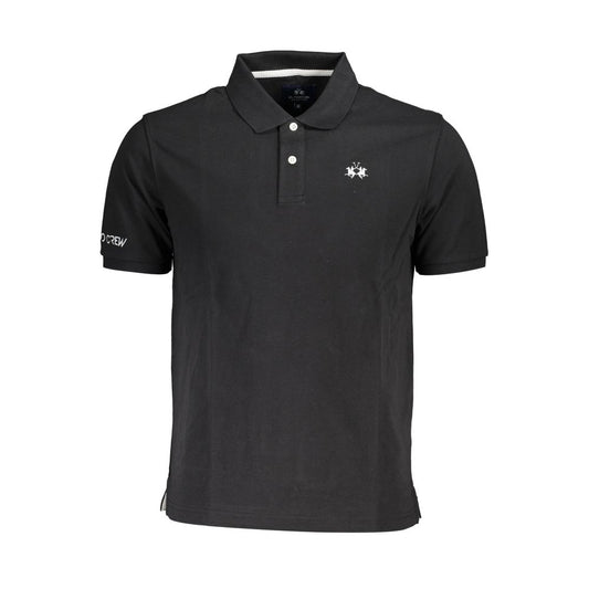 Sleek Black Cotton Polo Shirt with Embroidery