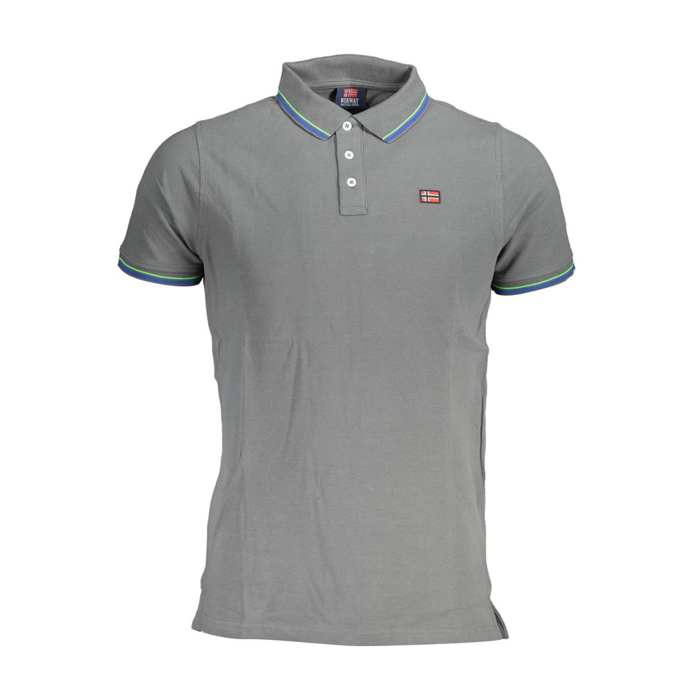 Elegant Gray Cotton Polo with Contrasting Details