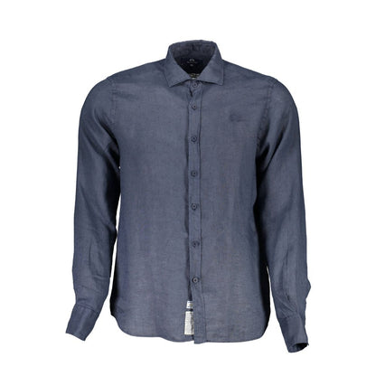 Elegant Blue Linen Long Sleeve Shirt