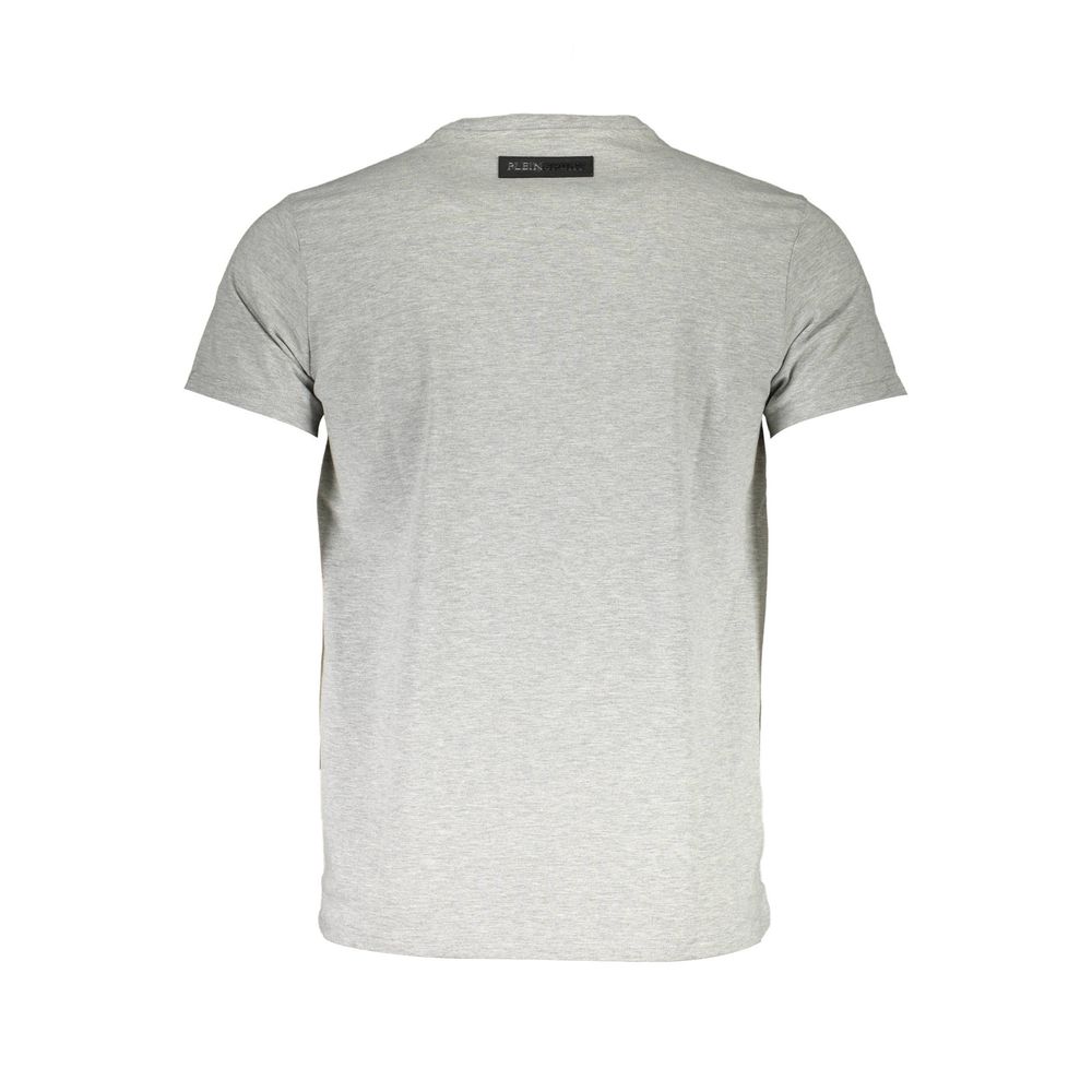 Camiseta gris elegante de algodón con cuello redondo