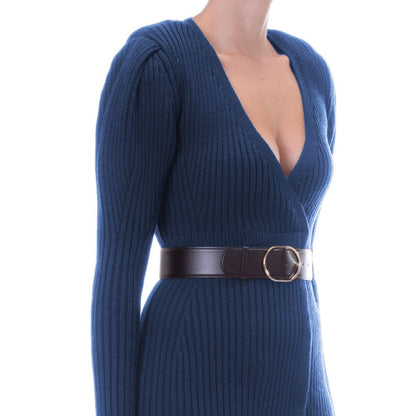 Elegant Long-Sleeved Knit Dress with Belt