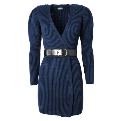 Elegant Long-Sleeved Knit Dress with Belt