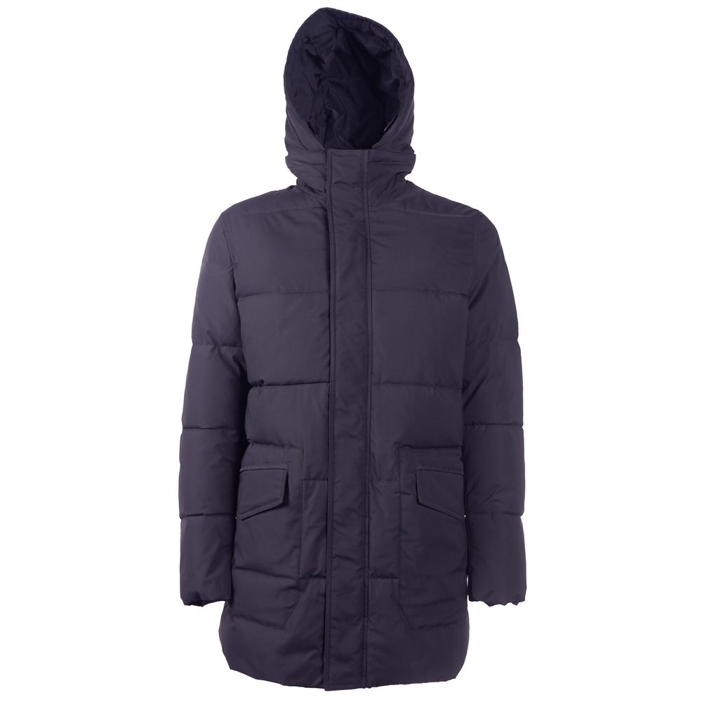 Sleek Blue Men's Jacket with Removable Hood