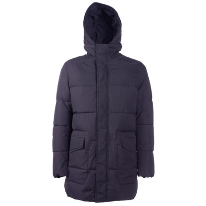 Sleek Blue Men's Jacket with Removable Hood