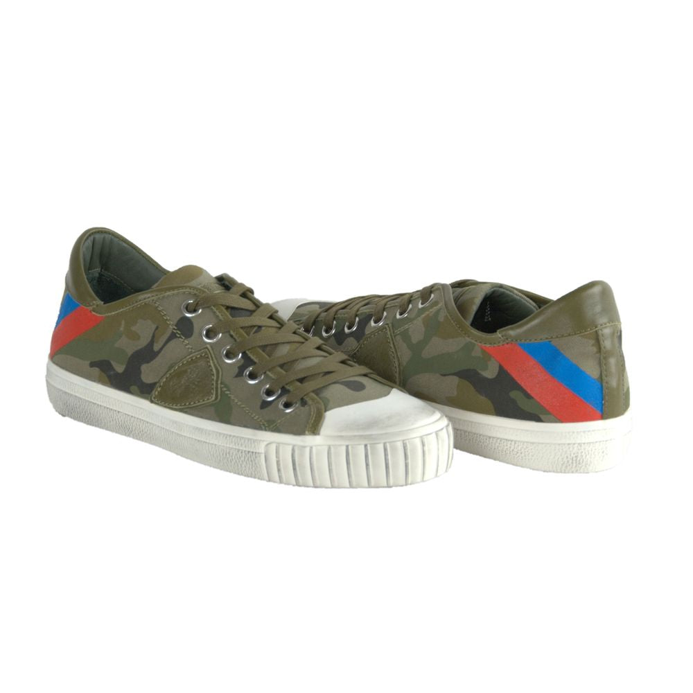 Gare L U Bandes Camou Vert Leather Sneakers