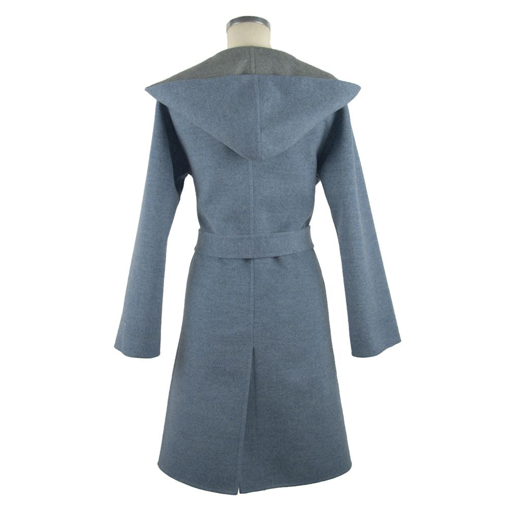 Italian Elegance Two-Tone Wool Coat with Hood