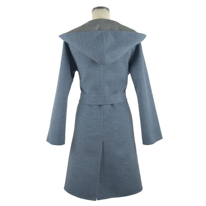 Italian Elegance Two-Tone Wool Coat with Hood