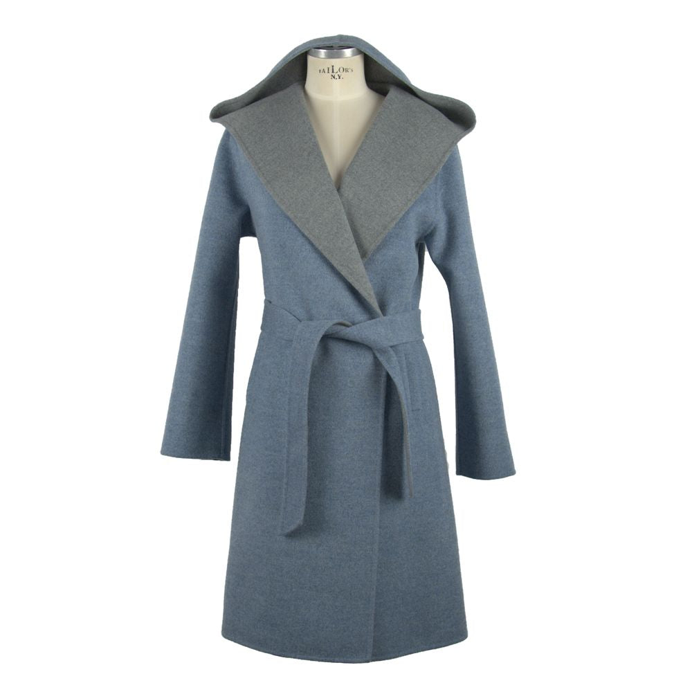 Italian Elegance Two-Tone Wool Coat with Hood