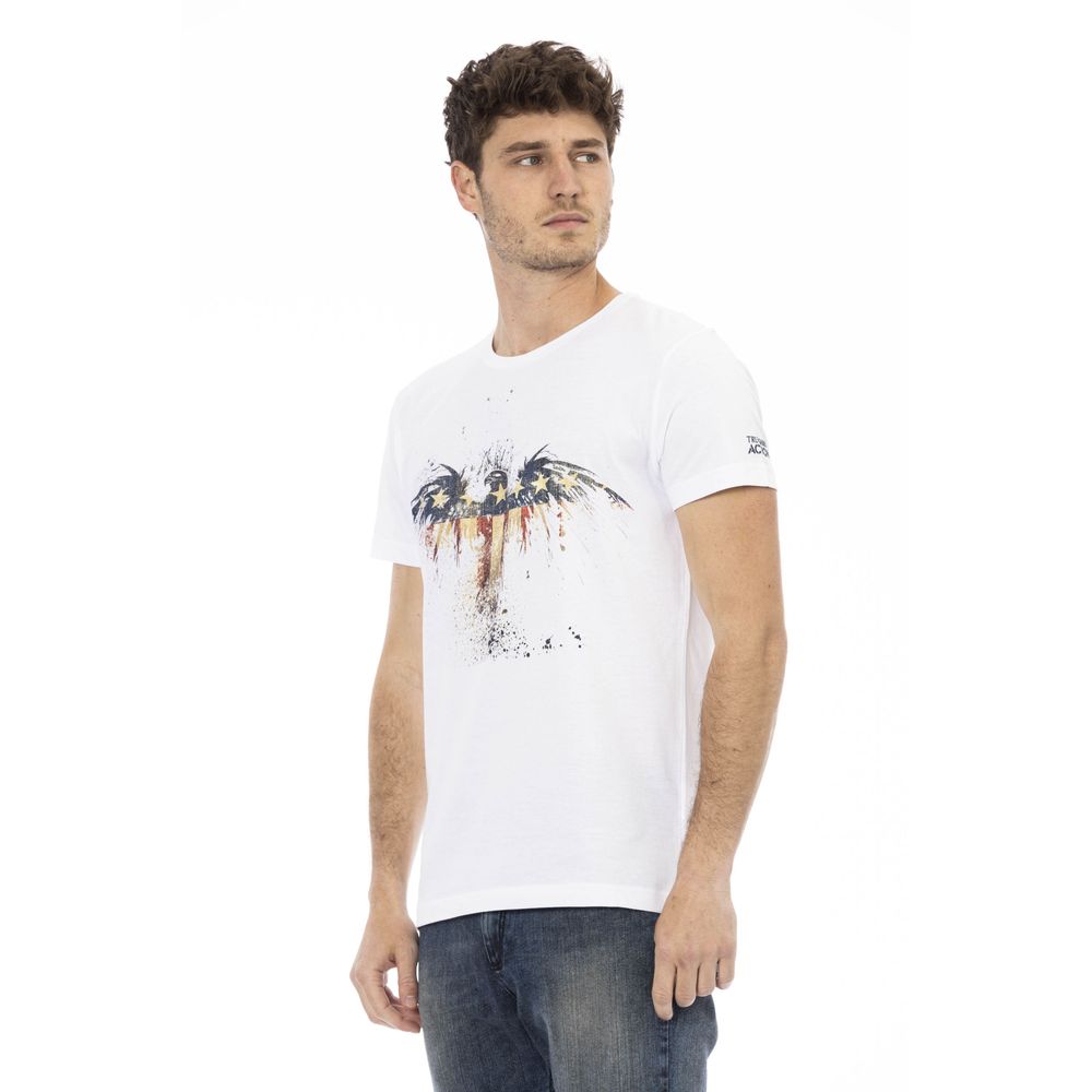 Elegante camiseta blanca con estampado artístico en el frente