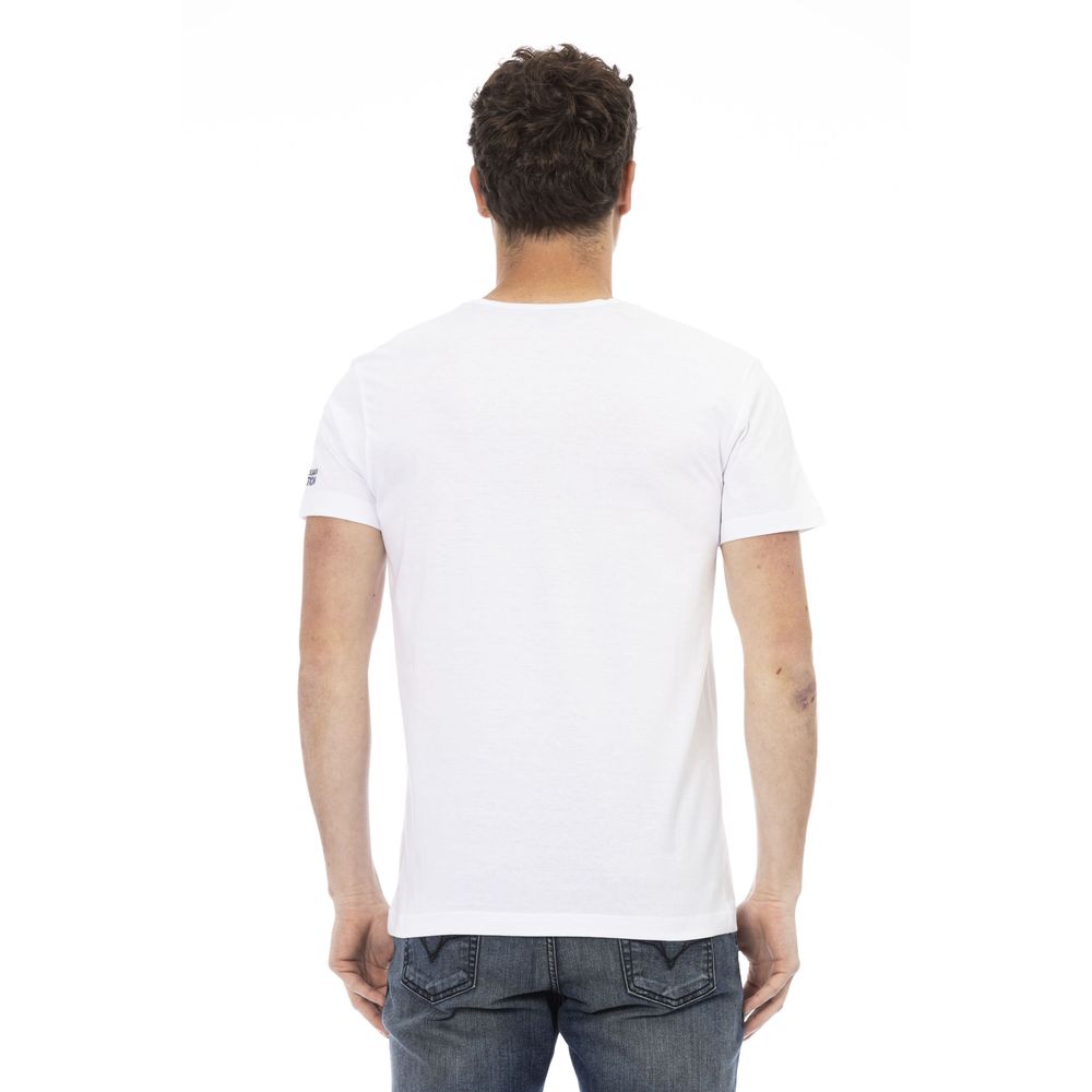 Elegante camiseta blanca con estampado artístico en el frente