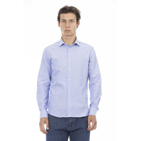 Camisa Elegante De Algodón Azul Claro