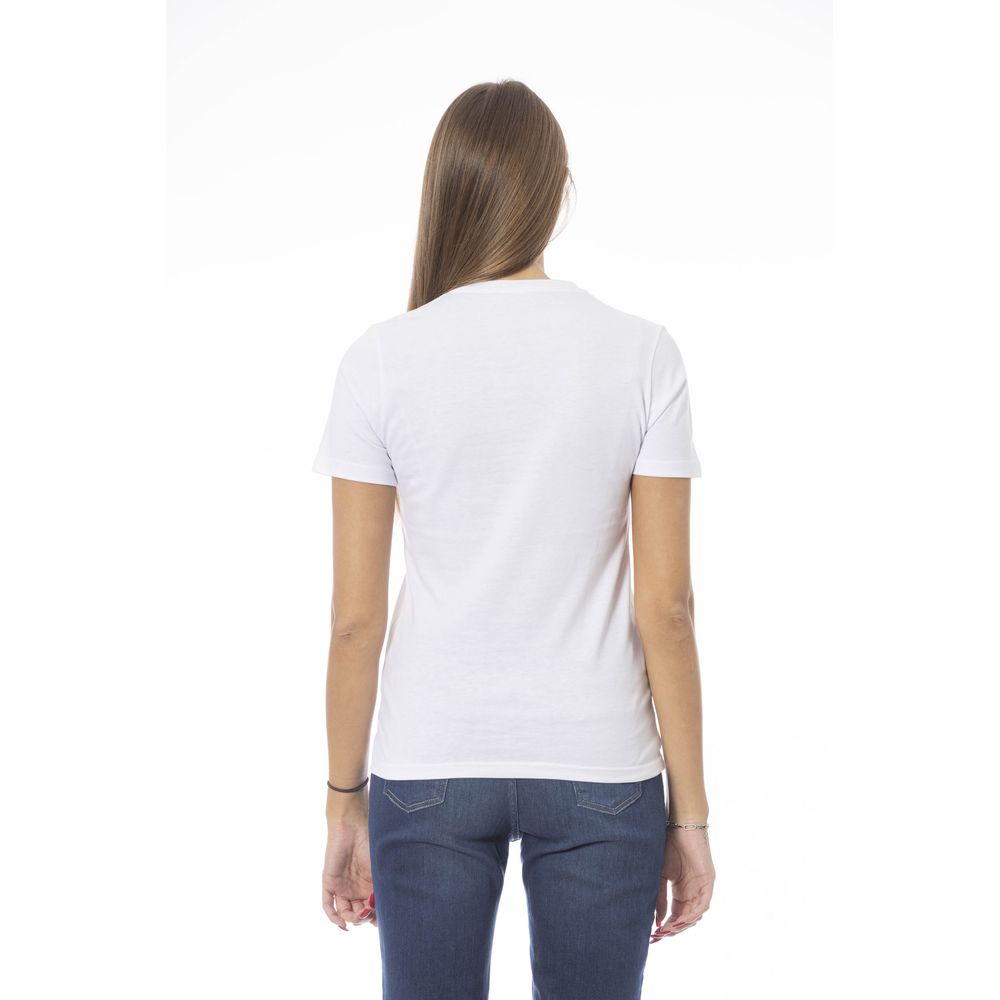 Elegante camiseta de algodón blanca con detalle distintivo