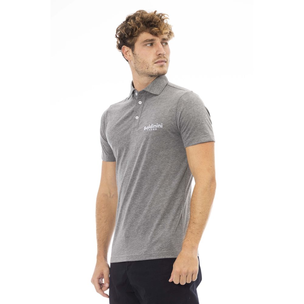 Polo refinado de algodón gris con logo bordado