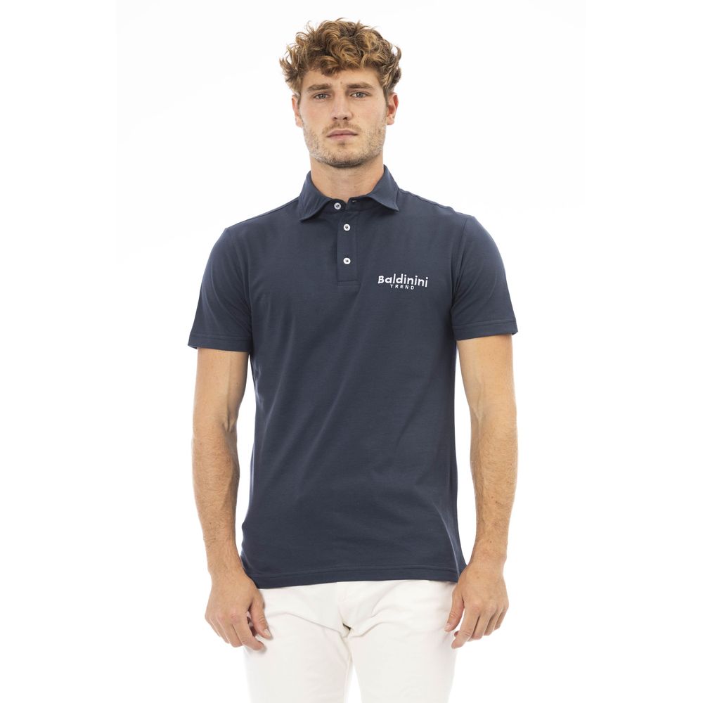 Elegante blauwe katoenen polo met geborduurd logo