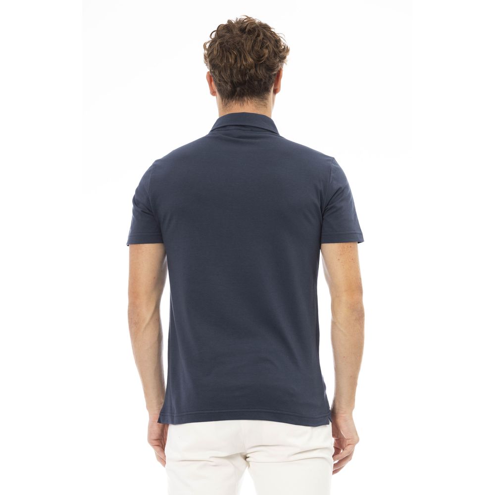 Blue Cotton Men Polo