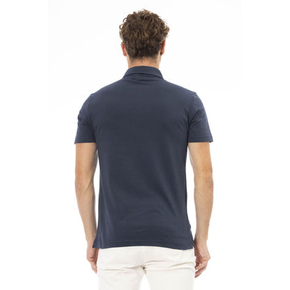 Elegante blauwe katoenen polo met geborduurd logo