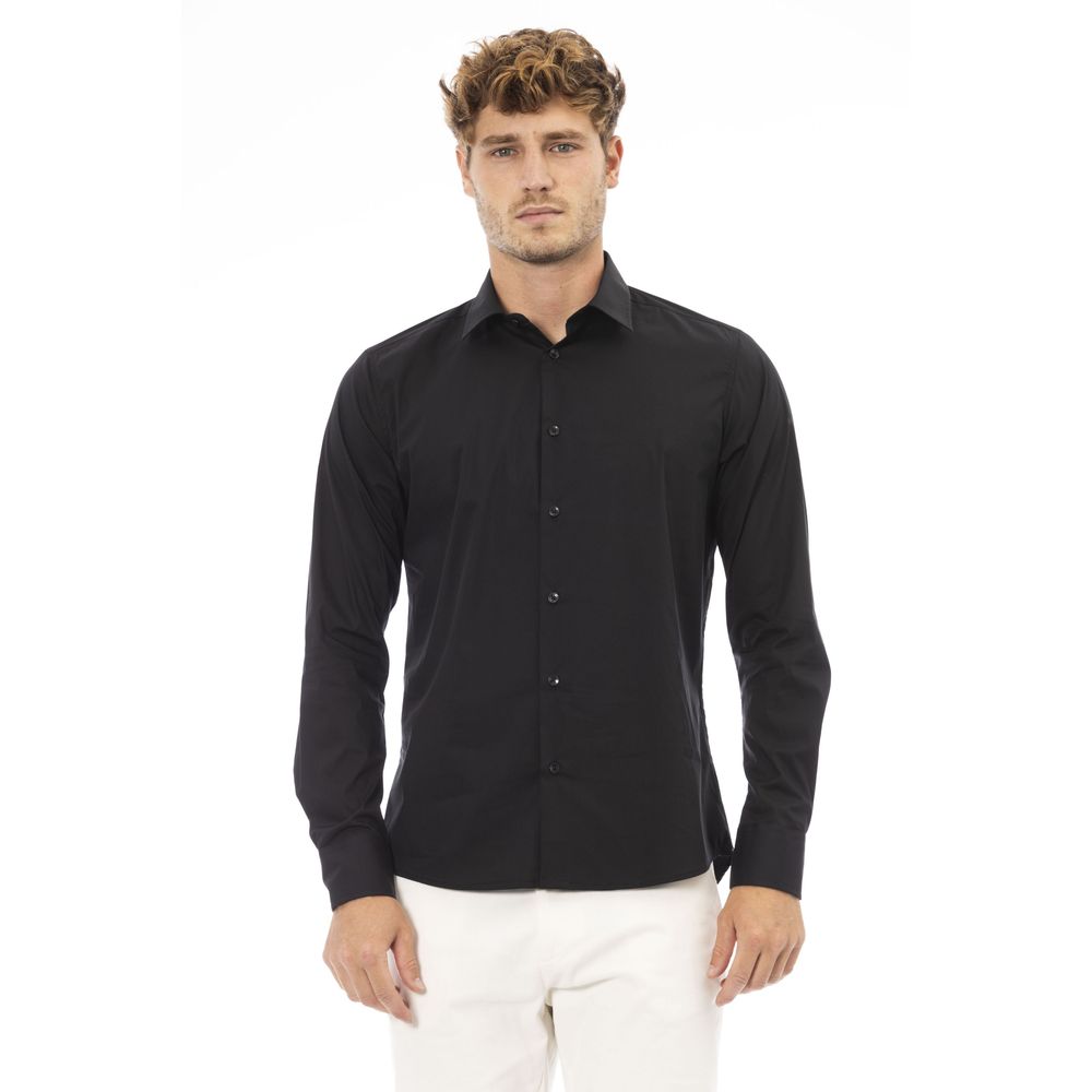 Camisa italiana elegante de mezcla de algodón negra