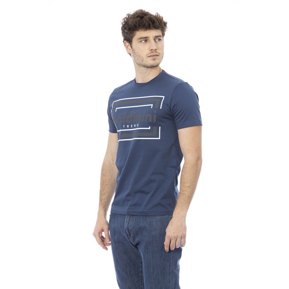 Chique blauw katoenen T-shirt met print op de voorkant