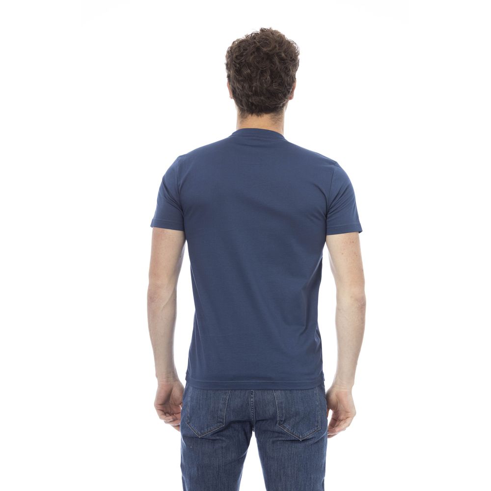 Camiseta elegante de algodón azul con estampado frontal