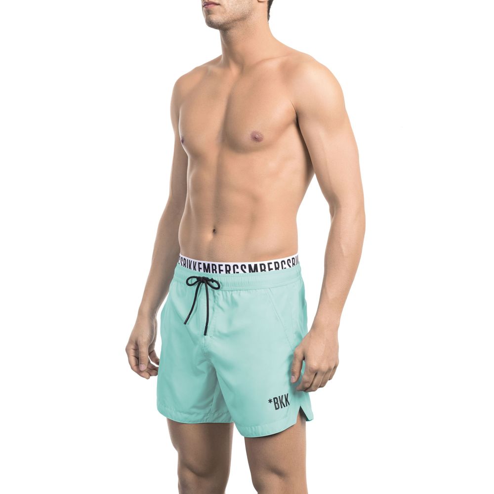 Light Blue Polyester Men Swim Short