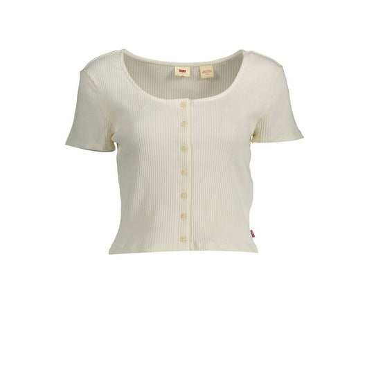 Chic White Buttoned Tee with Wide Neckline