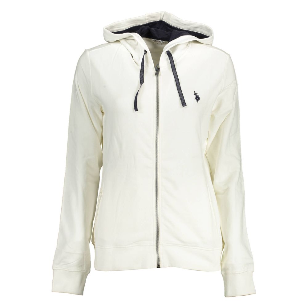 Chic White Hooded Zip Sweatshirt with Logo Detail