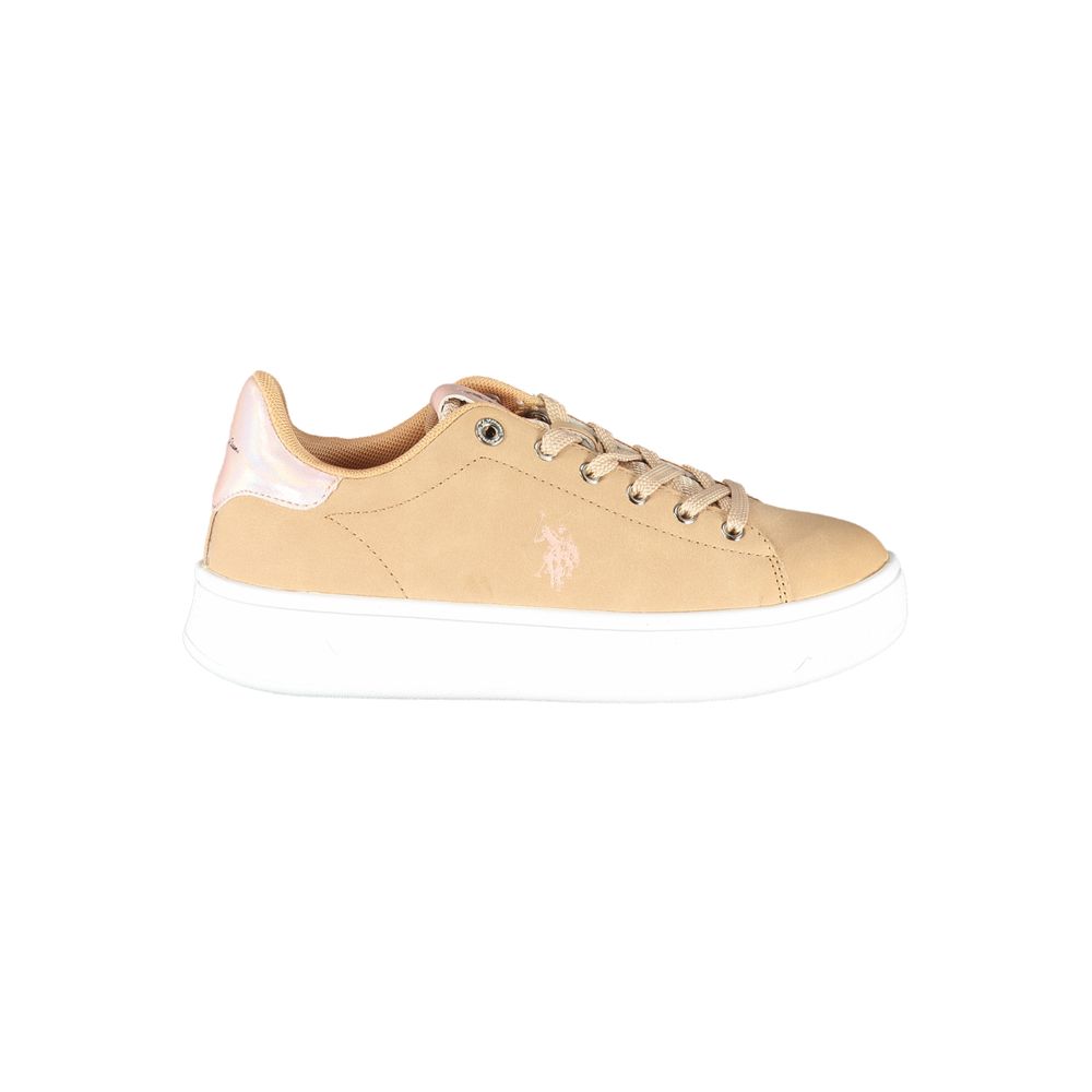 Chic Beige Lace-Up Sneakers with Contrast Detail