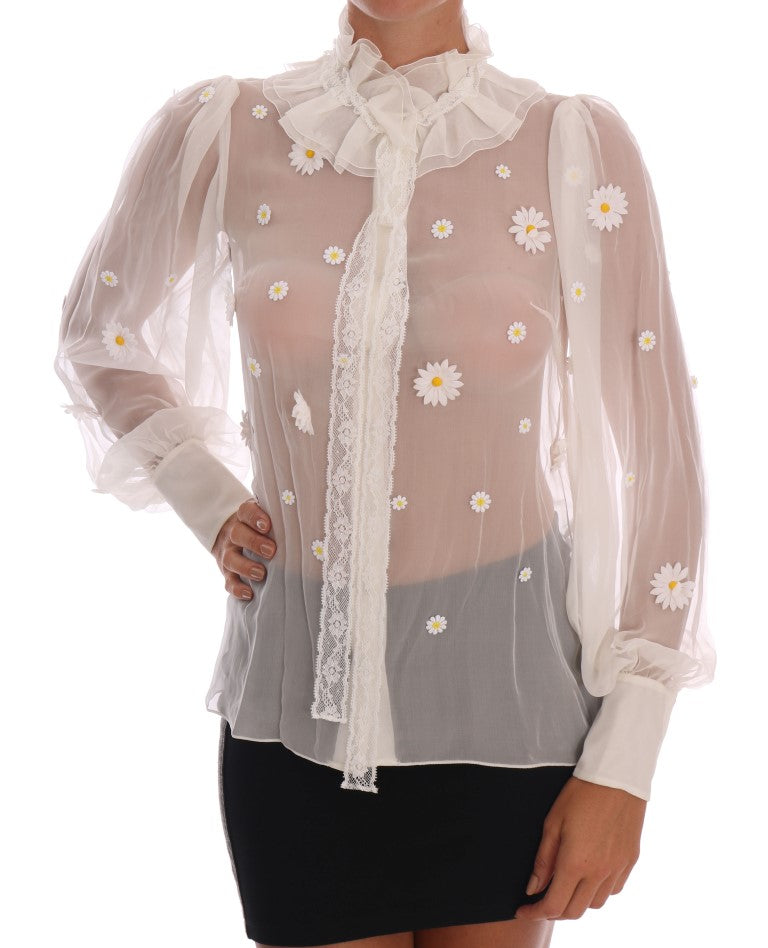 Elegante witte zijden madeliefjesblouse