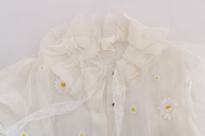 Elegante witte zijden madeliefjesblouse